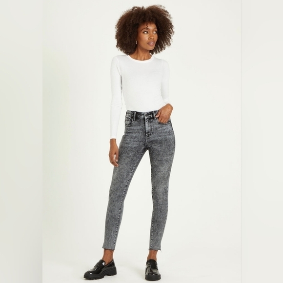 DEAR JOHN SUPER HIGH RISE OLIVIA RAW HEM BLACK ACID WASH SKINNY JEAN•Size 27•NWT - Picture 3 of 12